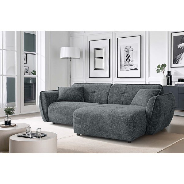 Sötétszürke zsenília sarokkanapé (jobb oldali-heverő résszel) Nelia – Ropez-image-1