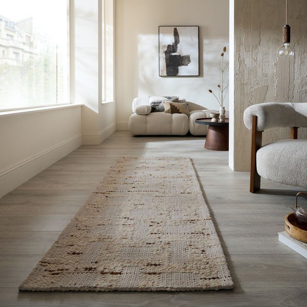 Natúr színű kézi szövésű gyapjúkeverék futószőnyeg 80x230 cm Rova Blend – Flair Rugs-image-1