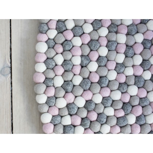 Ball Rugs világos rózsaszín-szürke gyapjú golyószőnyeg, ⌀ 90 cm - Wooldot