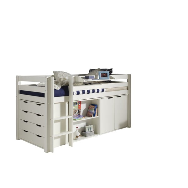 Fehér magasított borovi fenyő gyerekágy 90x200 cm PINO – Vipack-image-2