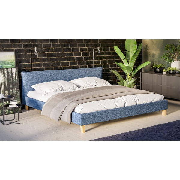 Kék kárpitozott franciaágy ágyráccsal 200x200 cm Tina – Ropez-image-2