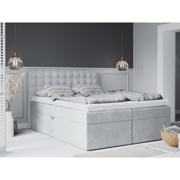 Világosszürke boxspring ágy tárolóhellyel 160x200 cm Jade – Mazzini Beds-image-4