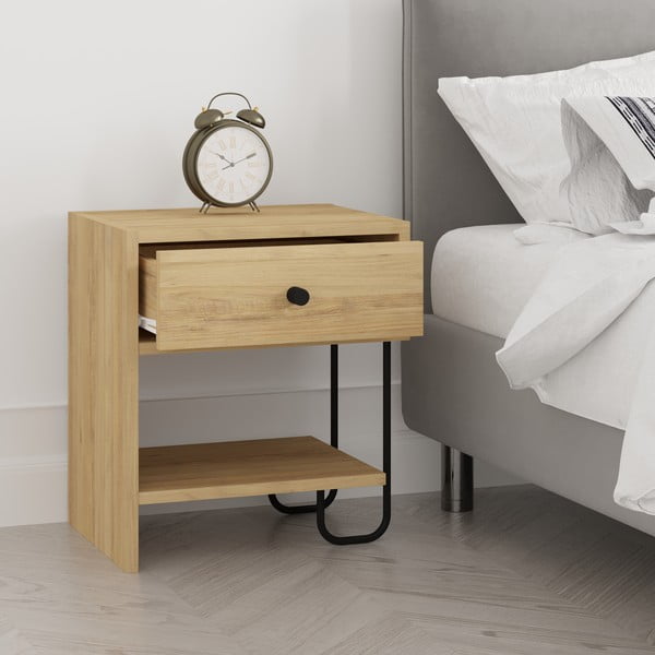 Natúr színű éjjeliszekrény tölgyfa dekorral Saturne – Marckeric-image-3