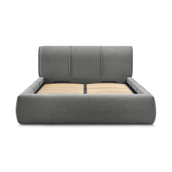 Szürke kárpitozott franciaágy tárolóhellyel, ágyráccsal 180x200 cm Vernon – Bobochic Paris-image-3