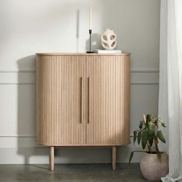 Világos natúr színű szekrény tolóajtóval tölgyfa dekorral 100x118x40 cm Meta – Unique Furniture-image-1