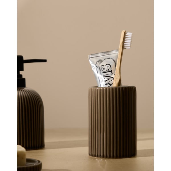 Sötétbarna kerámia fogkefetartó pohár Selime – Kave Home-image-1