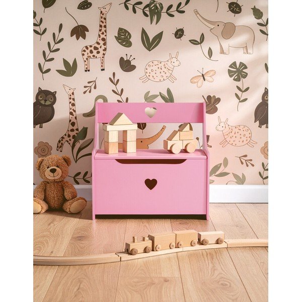 Rózsaszín gyerek szekrény ülőkével 60x62x34 cm Pink Heart – Premier Housewares-image-1