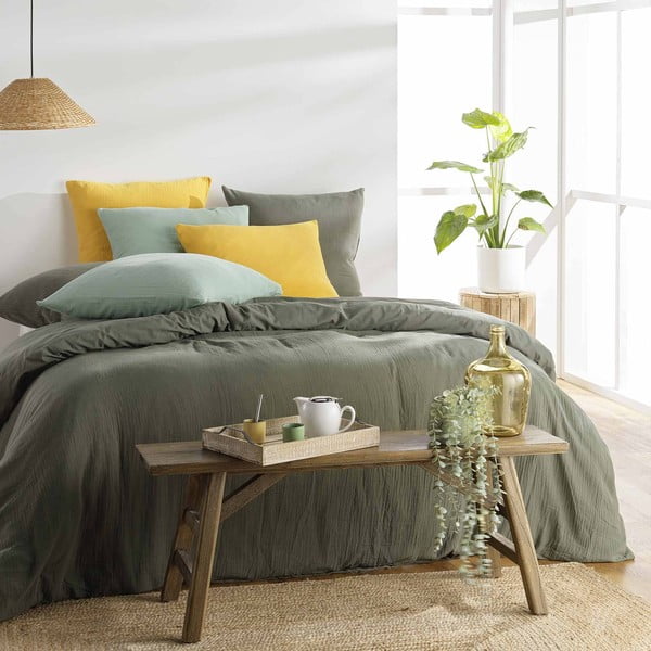 Khaki egyszemélyes muszlin ágyneműhuzat 140x200 cm Angelia – douceur d'intérieur-image-2