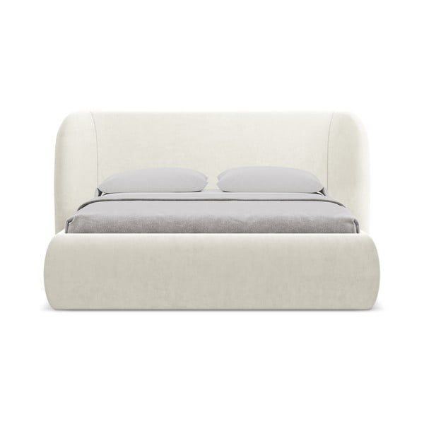 Krémszínű kárpitozott ágyneműtartós franciaágy ágyráccsal 180x200 cm Hauke – Makamii-image-3
