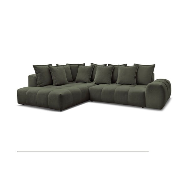 Zöld zsenília kinyitható-tárolóhelyes sarokkanapé (bal oldali-L alakú) Everest – Bobochic Paris-image-3