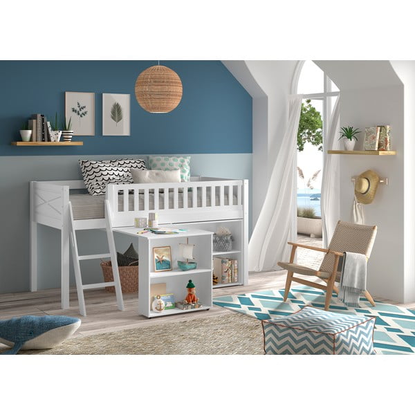 Fehér magasított borovi fenyő gyerekágy tárolóhellyel 90x200 cm SCOTT – Vipack-image-1