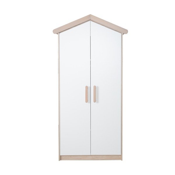 Fehér-natúr színű gyerek ruhásszekrény tölgyfa dekorral 96x190x50 cm Cabane – Roba