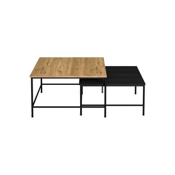 Fekete-natúr színű dohányzóasztal szett tölgyfa dekoros asztallappal 2 db-os 80x80 cm  Fiorenza – Marckeric-image-2