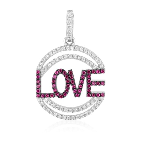 Love Heart ezüst medál rózsaszín és fehér cirkonnal - Swarovski Elements Crystals