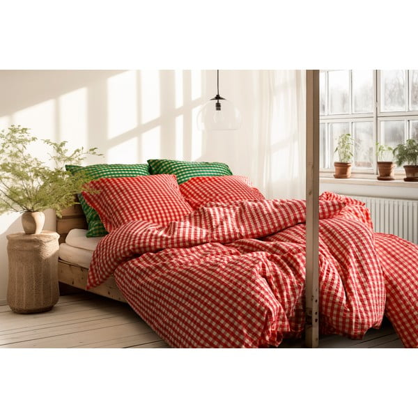 Piros-sárga kétszemélyes hosszabbított krepp ágyneműhuzat 200x220 cm Bæk&Bølge – JUNA-image-4