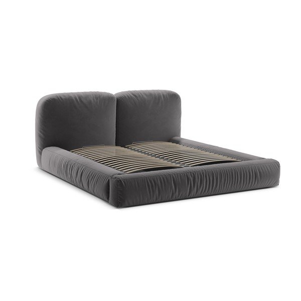 Szürke kárpitozott ágyneműtartós franciaágy ágyráccsal 200x200 cm Martina – Micadoni -image-3