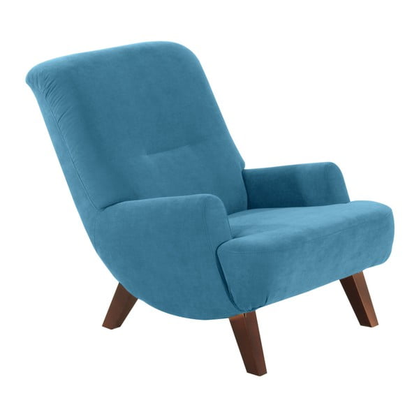 Brandford Velor petróleum kék fotel, sötétbarna lábakkal - Max Winzer