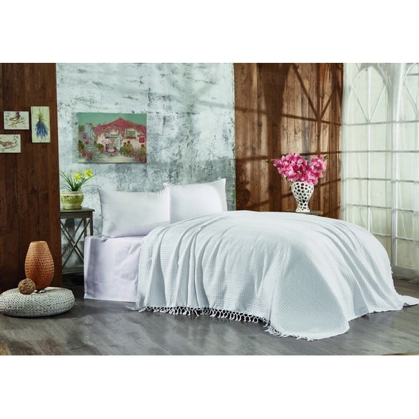 Fehér pamut ágytakaró franciaágyra 220x240 cm Lotus – Mijolnir