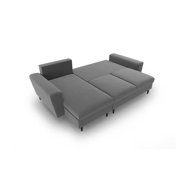 Világosszürke bársony kinyitható tárolóhelyes sarokkanapé Kyoto – Cosmopolitan Design-image-2