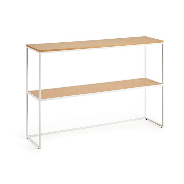 Fehér-natúr színű konzolasztal tölgyfa dekorral 30x120 cm Yoana – Kave Home