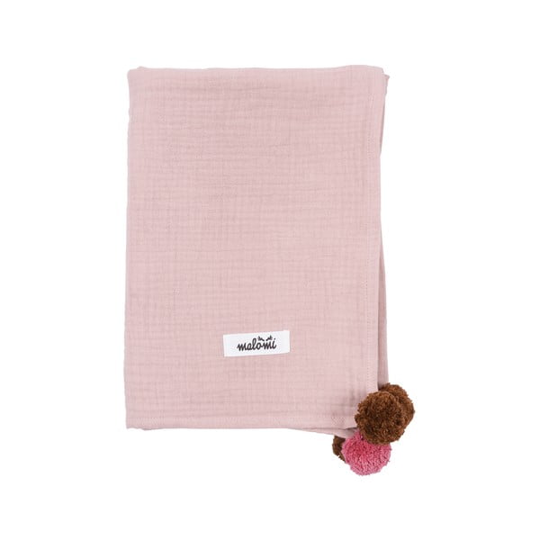 Rózsaszín muszlin gyerek takaró 100x140 cm Pompon – Malomi Kids