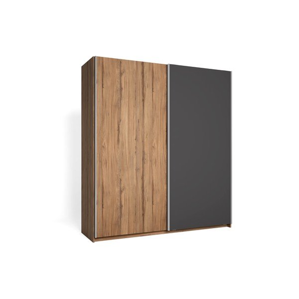 Szürke ruhásszekrény diófa dekorral, tolóajtókkal 182x200 cm Malta - Marckeric-image-1