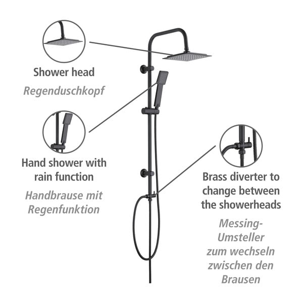 Matt fekete rozsdamentes acél zuhanyszett 101 cm Cuadro – Wenko-image-4