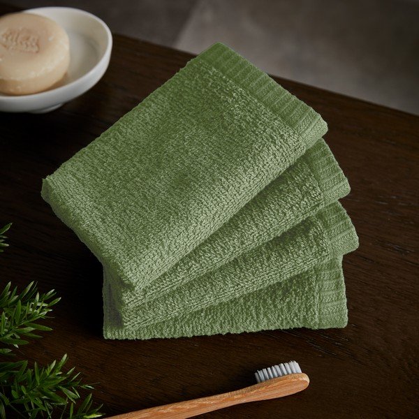 Zöld gyorsan száradó-frottír pamut törölköző szett 4 db-os 30x30 cm Quick Dry – Catherine Lansfield-image-1