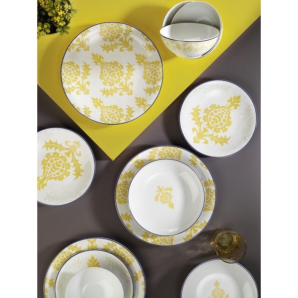 Ornaments 24 db-os fehér-sárga porcelán étkészlet - Kütahya Porselen-image-1