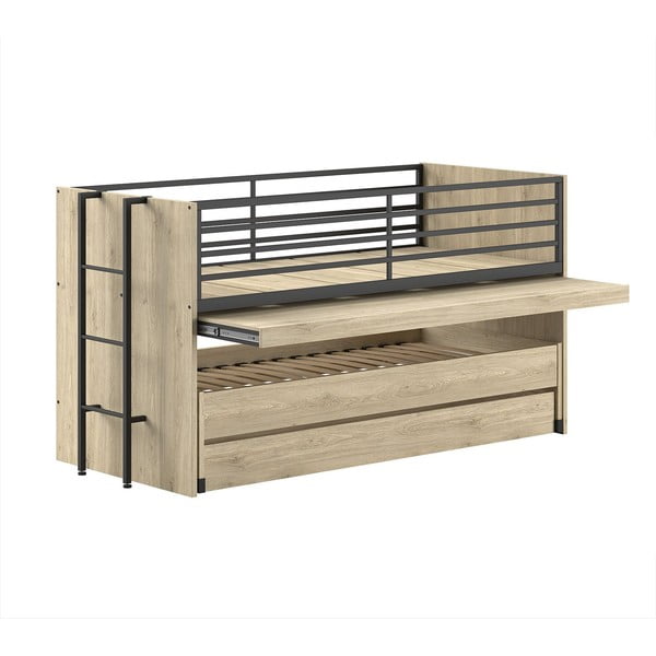 Natúr színű emeletes gyerekágy íróasztallal, kihúzható pótággyal, ágyráccsal 90x200 cm Sam – Vipack