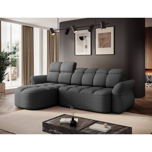 Sötétszürke bársony kinyitható-tárolóhelyes sarokkanapé (bal oldali-heverő résszel) Beneth – ELTAP-image-3