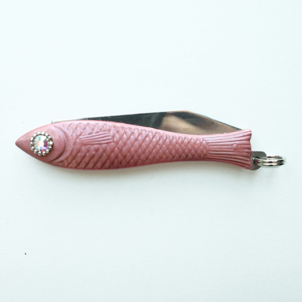Rózsaszín hal formájú cseh bicska rózsaszín kristályokkal - Alexandra Dětinská