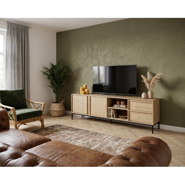 Natúr színű TV-állvány tölgyfa dekorral 180x59x40 cm Luc – Marckeric-image-1