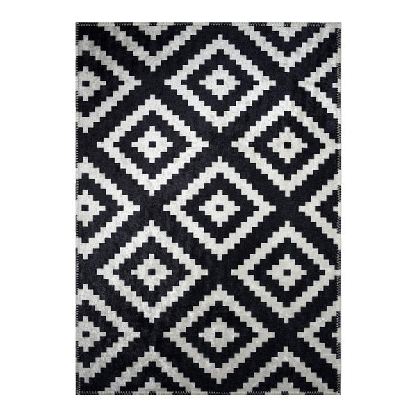 Siyah fekete-fehér mintás ellenálló szőnyeg, 50 x 80 cm - Vitaus