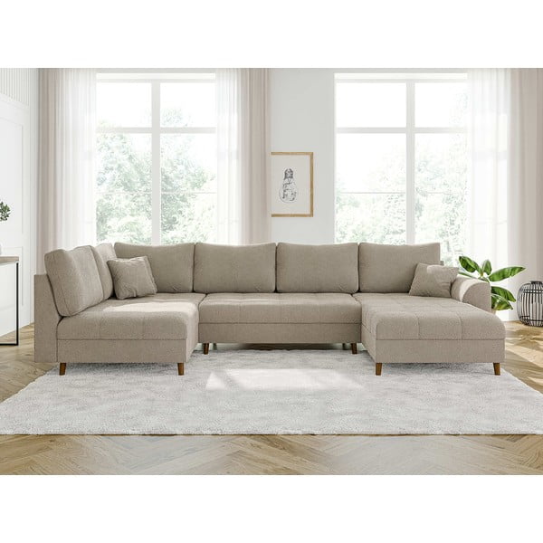 Bézs buklé sarokkanapé (jobb oldali-U alakú) Ariella – Ropez-image-1