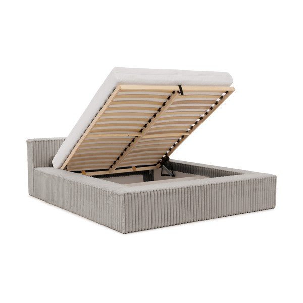 Szürke kárpitozott ágyneműtartós franciaágy ágyráccsal 200x200 cm Cloe – Ropez-image-2