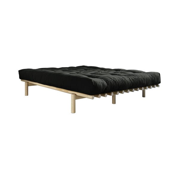 Pace Comfort Mat Natural Clear/Black borovi fenyőfa franciaágy matraccal, 160 x 200 cm - Karup Design