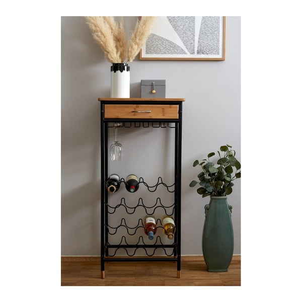 Fekete-natúr színű fém bortartó szekrény, palackok száma 16, 48x95 cm Loft – Wenko-image-2