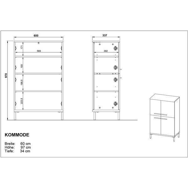 Sötétszürke magas fürdőszoba szekrény tölgyfa dekorral 60x97 cm Yonkers - Germania-image-4