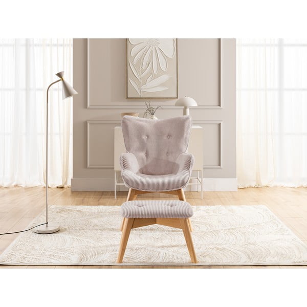 Világos rózsaszín kordbársony fotel lábtartóval Niko – Ropez-image-1