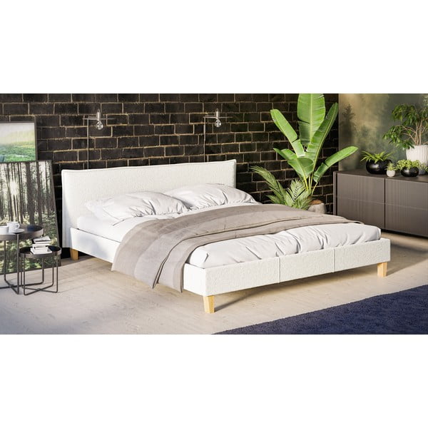 Krémszínű kárpitozott franciaágy ágyráccsal 180x200 cm Tina – Ropez-image-2