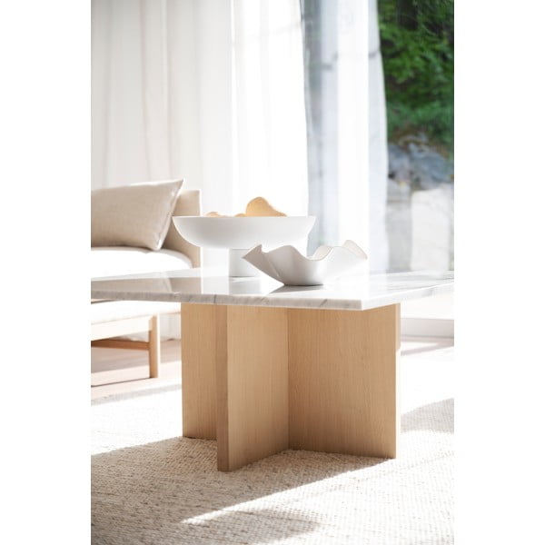 Fehér-natúr színű márvány kerek dohányzóasztal 90x90 cm Brooksville - Rowico-image-1