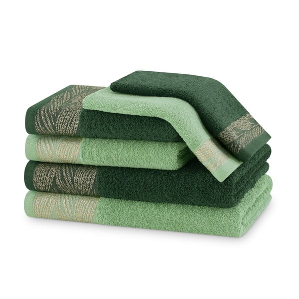 Zöld frottír pamut törölköző és fürdőlepedő készlet 6 db-os Allium – Restilo