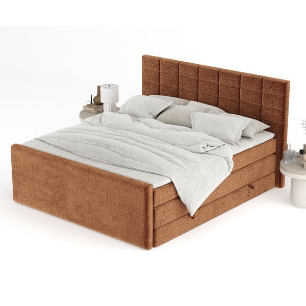 Narancssárga ágyneműtartós boxspring ágy 140x200 cm Ava – Maison de Rêve-image-4