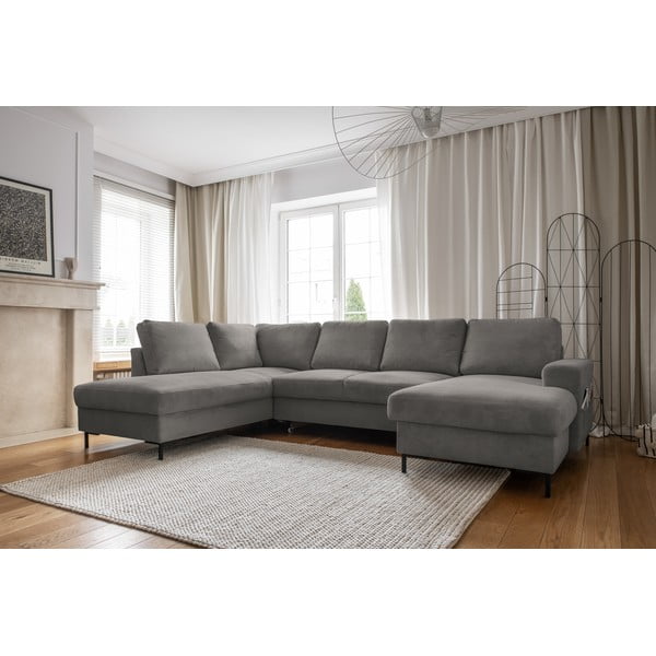 Szürke kordbársony kinyitható sarokkanapé (bal oldali) Lofty Lilly – Miuform-image-3