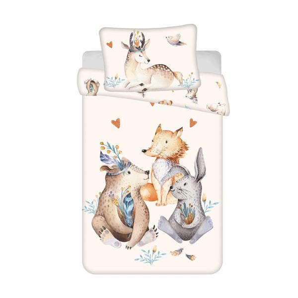 Bézs pamut gyerek ágyneműhuzat babaágyhoz 100x135 cm Animals "Woodland" – Jerry Fabrics