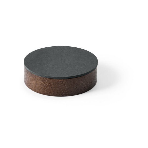 Antracitszürke-barna fedeles-dekoratív fa-öko bőr tárolódoboz ø 11x3,5 cm Circle Nupo – LIND DNA