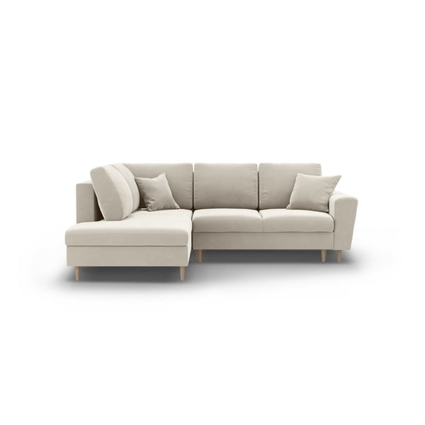 Bézs bársony kinyitható tárolóhelyes sarokkanapé (bal oldali-L alakú) Kyoto – Cosmopolitan Design
