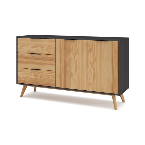 Fekete-natúr színű borovi fenyő alacsony komód 140x81 cm Lavis – Marckeric-image-2