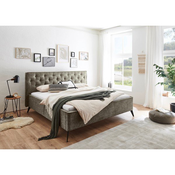 Sötétzöld kárpitozott franciaágy ágyrács nélkül 180x200 cm Alicante – Meise Möbel-image-1